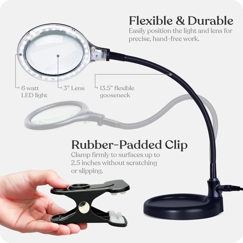 Brightech LightView Pro Flex 2 in 1 Magnifying Desk Lamp, 1.75x Light Magnifier, Adjustable Magnifying Glass with Light for Crafts, Reading, Close Work - Image 5